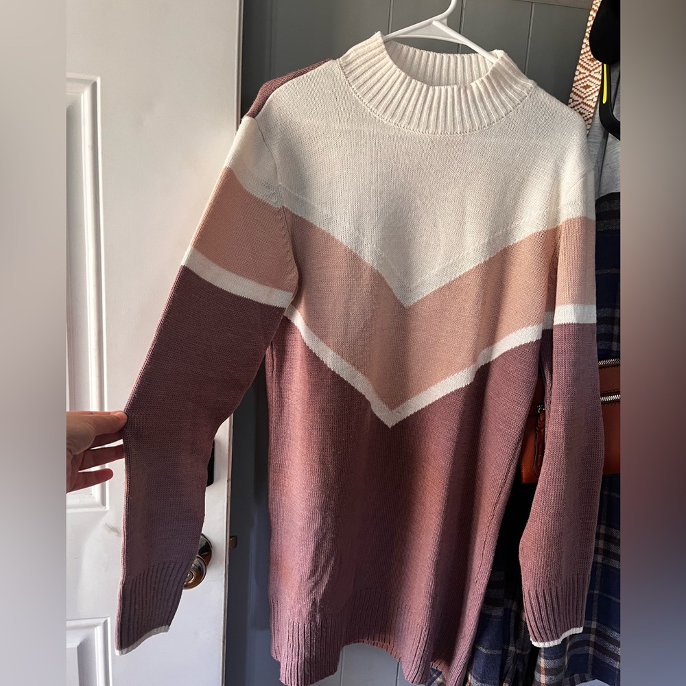 Zen Women’s Chevron Pink & Cream Long Sweater